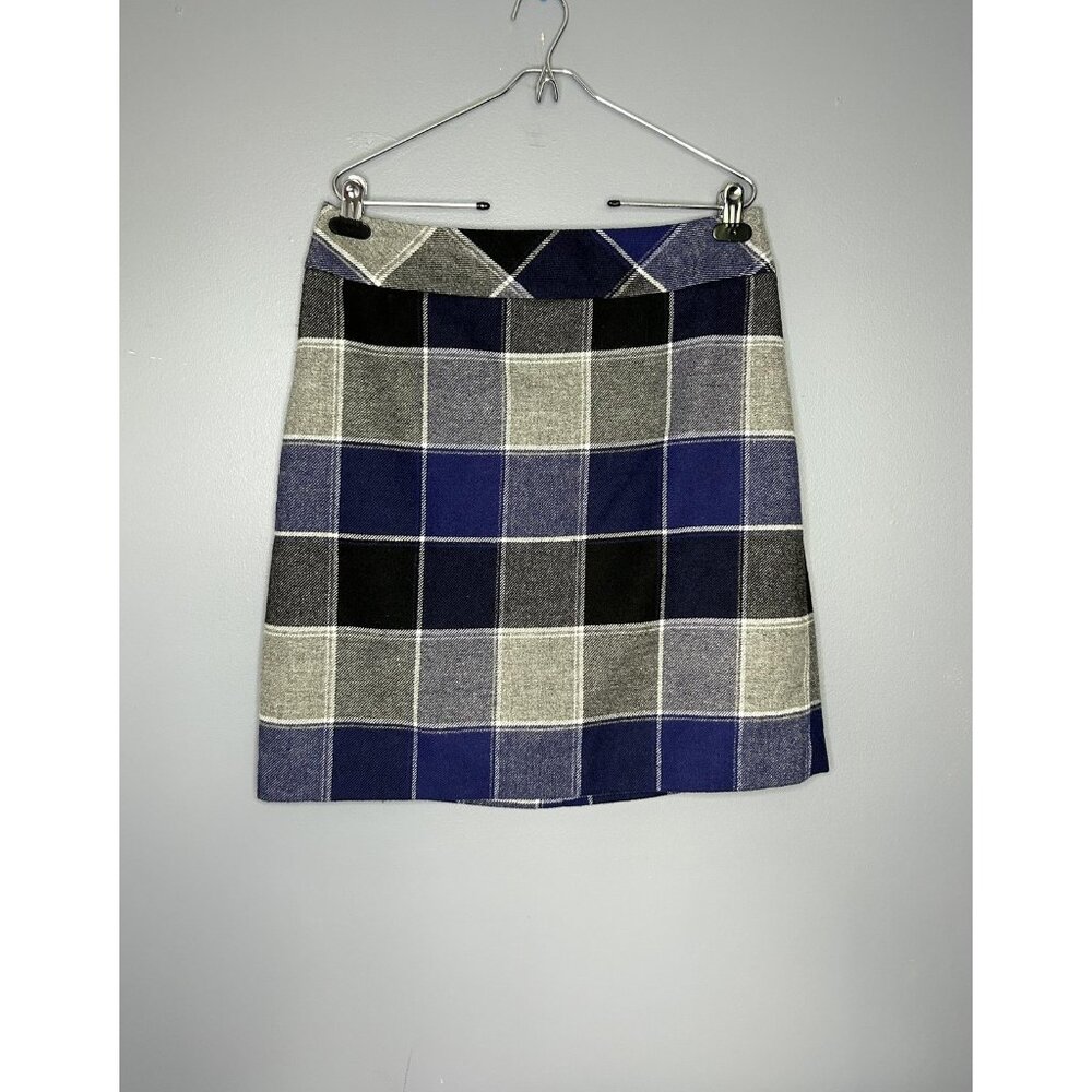 Talbots Skirt Womens 12 Blue Gray Plaid Wool Blend Dark Academia Schoolgirl Work